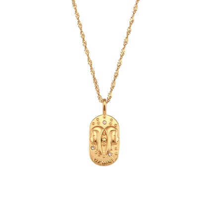 MamacitaSlay 316L Stainless Steel Zircon 12 Constellation Tarot Card Necklace 18K Gold Plated Waterproof Jewelry Women's Gifts