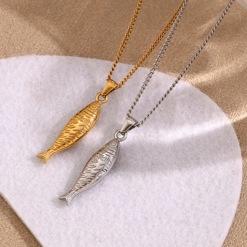 MamacitaSlay New Design 39mm Fish Pendant Y-Shaped Clavicle Necklace Stainless Steel Accessories Woman Luxury Quality Jewelry