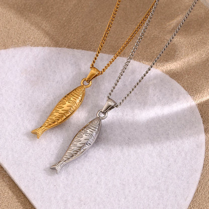 MamacitaSlay New Design 39mm Fish Pendant Y-Shaped Clavicle Necklace Stainless Steel Accessories Woman Luxury Quality Jewelry