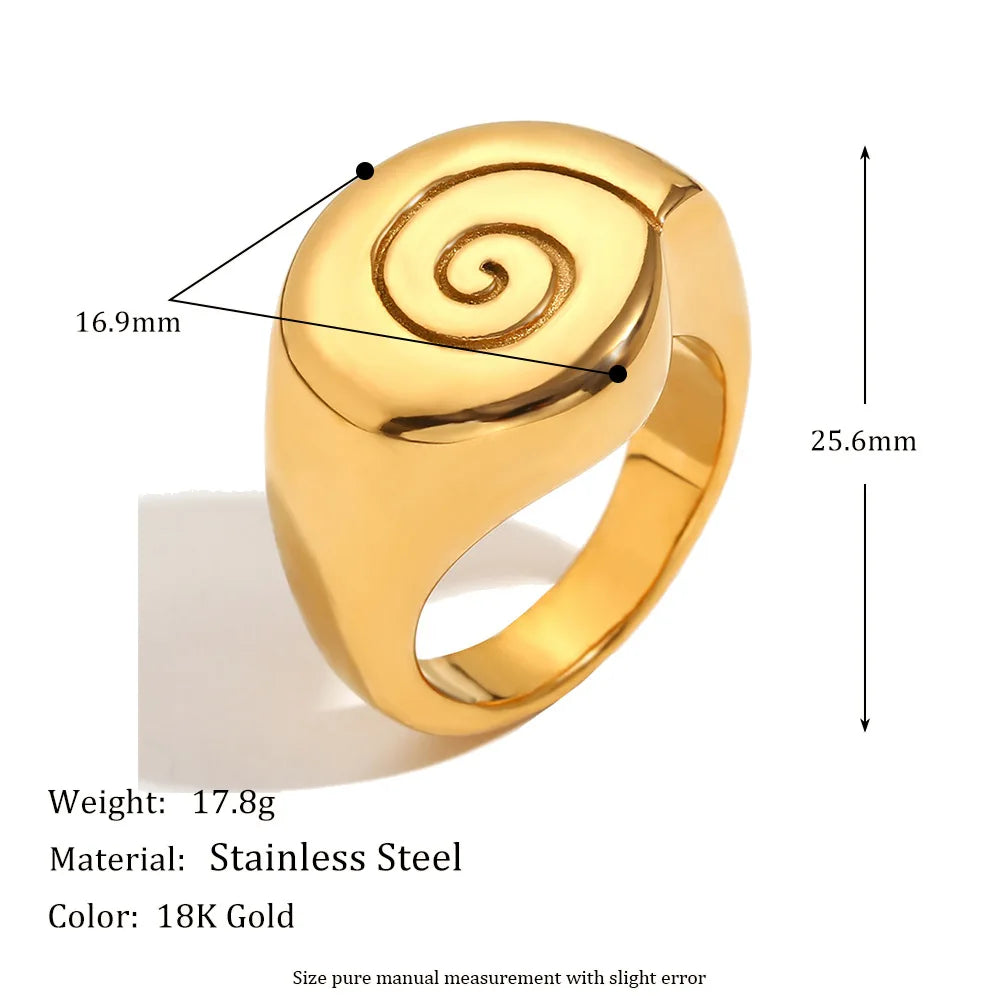 MamacitaSlay Unique Fingerprint Swirl Ripple Gold Silver Colour Rings Womens Stainless Steel Tarnish Free Jewelry Accessories