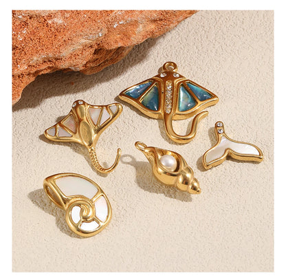 MamacitaSlay 316L Stainless Steel Ocean Theme Zircon Shell Charms 18K Gold Plated Waterproof Making DIY Jewelry For Women Gift