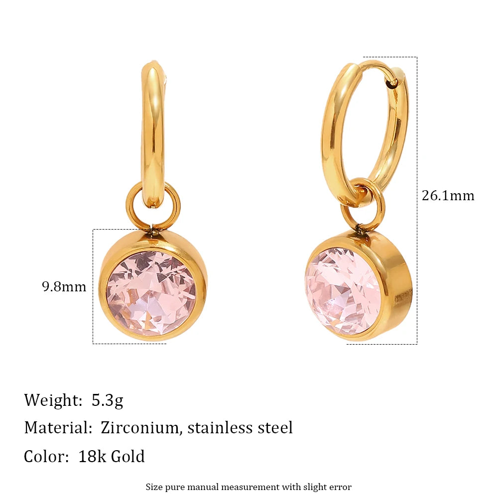MamacitaSlay 316L Stainless Steel Multicolor Round Zircon Hoop Earrings 18K Gold Plated Waterproof Minimalist Jewelry For Women