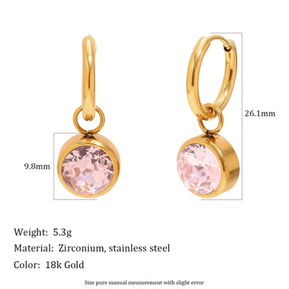 MamacitaSlay 316L Stainless Steel Multicolor Round Zircon Hoop Earrings 18K Gold Plated Waterproof Minimalist Jewelry For Women