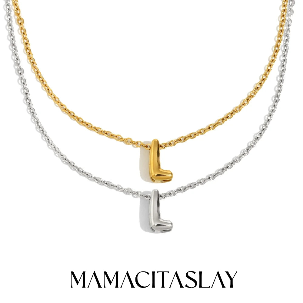 MamacitaSlay 316L Stainless Steel Letter Pendant Necklace Waterproof 18K Gold Plated Neck Jewelry Women's Minimalist Necklace