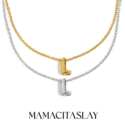 MamacitaSlay 316L Stainless Steel Letter Pendant Necklace Waterproof 18K Gold Plated Neck Jewelry Women's Minimalist Necklace