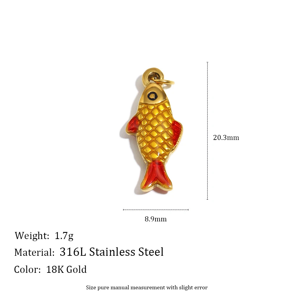 MamacitaSlay 316L Stainless Steel Enamel Ocean Style Fish Charms Earrings Necklace Bracelet DIY Pendant Women's Handmade Gift