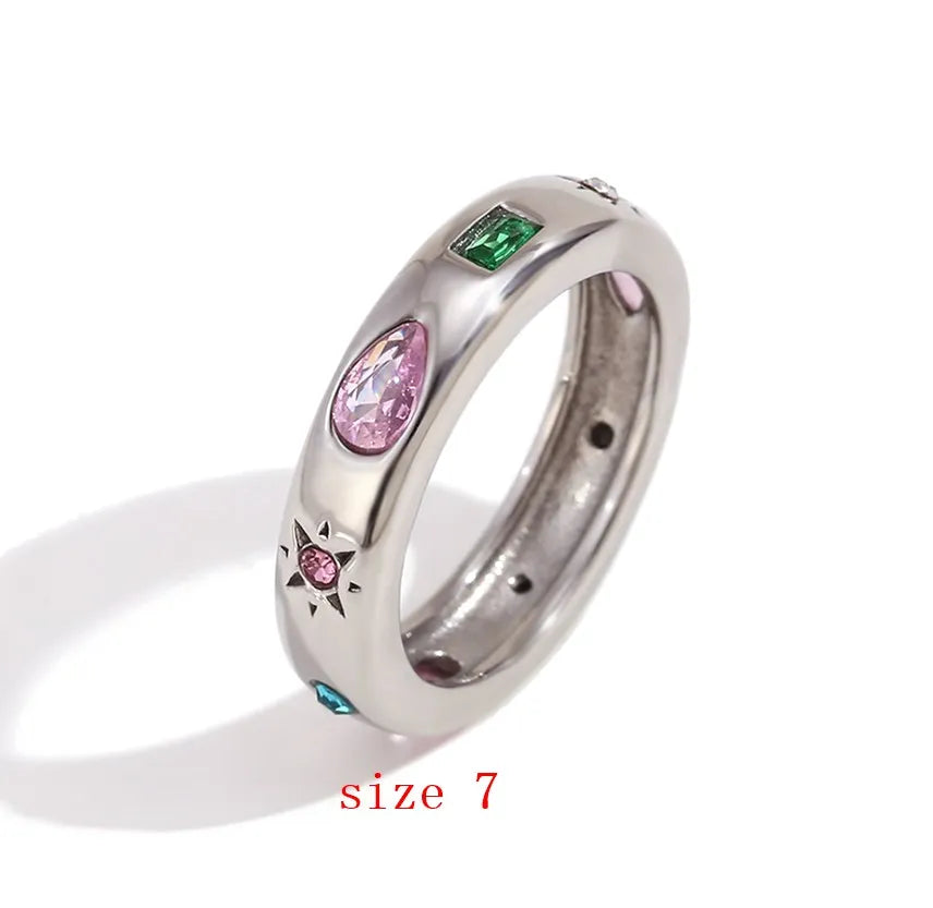 MamacitaSlay Classic Solar Geometric Zircon Bracelets Shiny Zircon Hoop Earrings 2024 Trend Stainless Steel Ring Woman