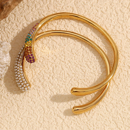 MamacitaSlay Stylish Imitation Pearl Color Water Droplets Snake Head Cuff Bracelets gold plated stainless steel jewelry women