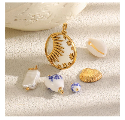 MamacitaSlay 18K Gold Plated Shell Moon Star Charm 316L Stainless Steel Ceramic Beads For DIY Earrings Bracelet Necklace Making
