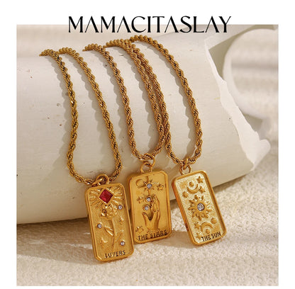 MamacitaSlay 316L Stainless Steel Tarot Card Pendant Necklace 18K Gold Plated Waterproof Neck Jewelry Women's Unique Necklace