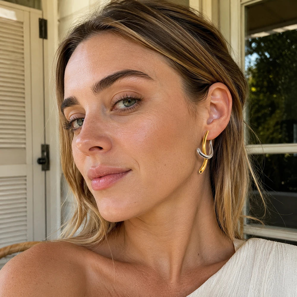 MamacitaSlay 316L Stainless Steel Two Tone Intertwined Stud Earrings 18K Gold Plated PVD Waterproof Jewelry For Women Daily Gift