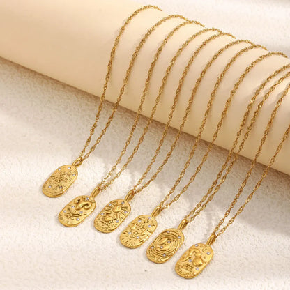MamacitaSlay 316L Stainless Steel Zircon 12 Constellation Tarot Card Necklace 18K Gold Plated Waterproof Jewelry Women's Gifts