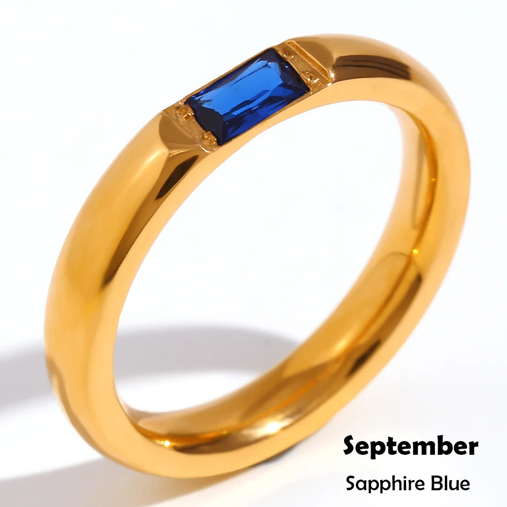 MamacitaSlay 316L Stainless Steel Zircon Birthstone Ring Party Simple Waterproof Jewelry Classic Gift Women's High Quality Ring