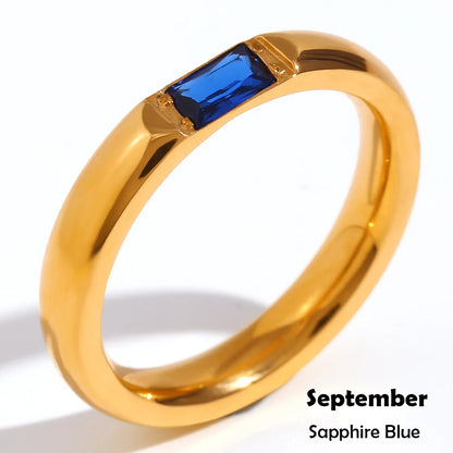 MamacitaSlay 316L Stainless Steel Zircon Birthstone Ring Party Simple Waterproof Jewelry Classic Gift Women's High Quality Ring