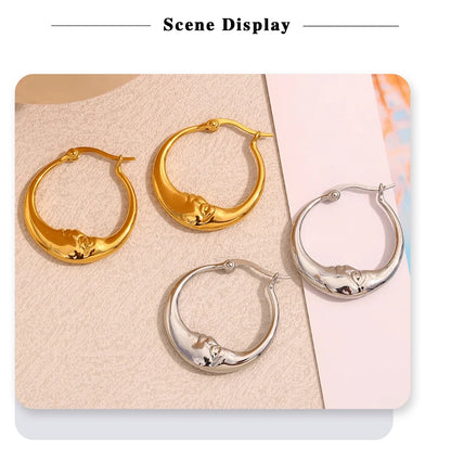 MamacitaSlay 18K Gold Plated Stainless Steel Moon Hoop Earrings Unique Waterproof Jewelry Women's Charm Statement Earrings Gift