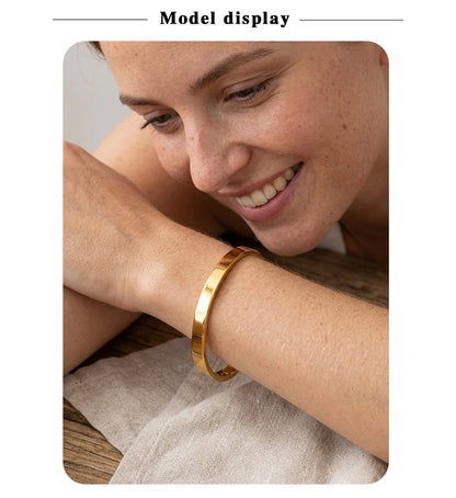 MamacitaSlay 316L Stainless Steel Plain Polished Multiple Sizes Cuff Bangle 18K Gold Plated Waterproof Jewelry For Women  Gift