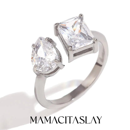 MamacitaSlay 316L Stainless Steel Double Zircon Serpentine Opening Ring Waterproof 18K Gold Plated Jewelry Women's Elegant Gift