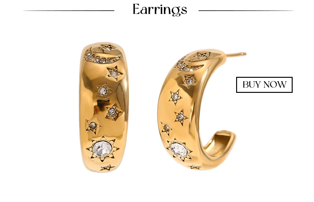 MamacitaSlay Stainless Steel 18K Gold Plated Sun Moon Stars Ring 2025 New Design Waterproof Jewelry Women's Charm Finger Jewelry