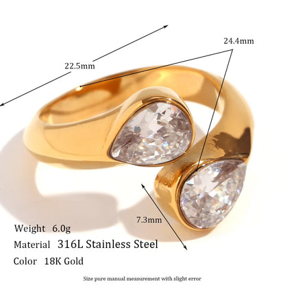MamacitaSlay 316L Stainless Steel Double Zircon Serpentine Opening Ring Waterproof 18K Gold Plated Jewelry Women's Elegant Gift