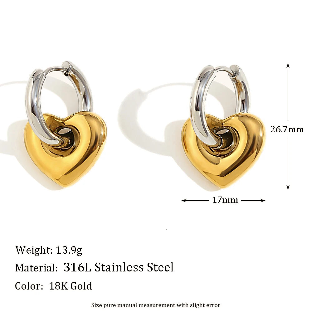 Mamacitaslay Mixed Color Star Heart Charm Hoop Earrings 316L Stainless Steel Waterproof Jewelry For Women Party Everyday Wear