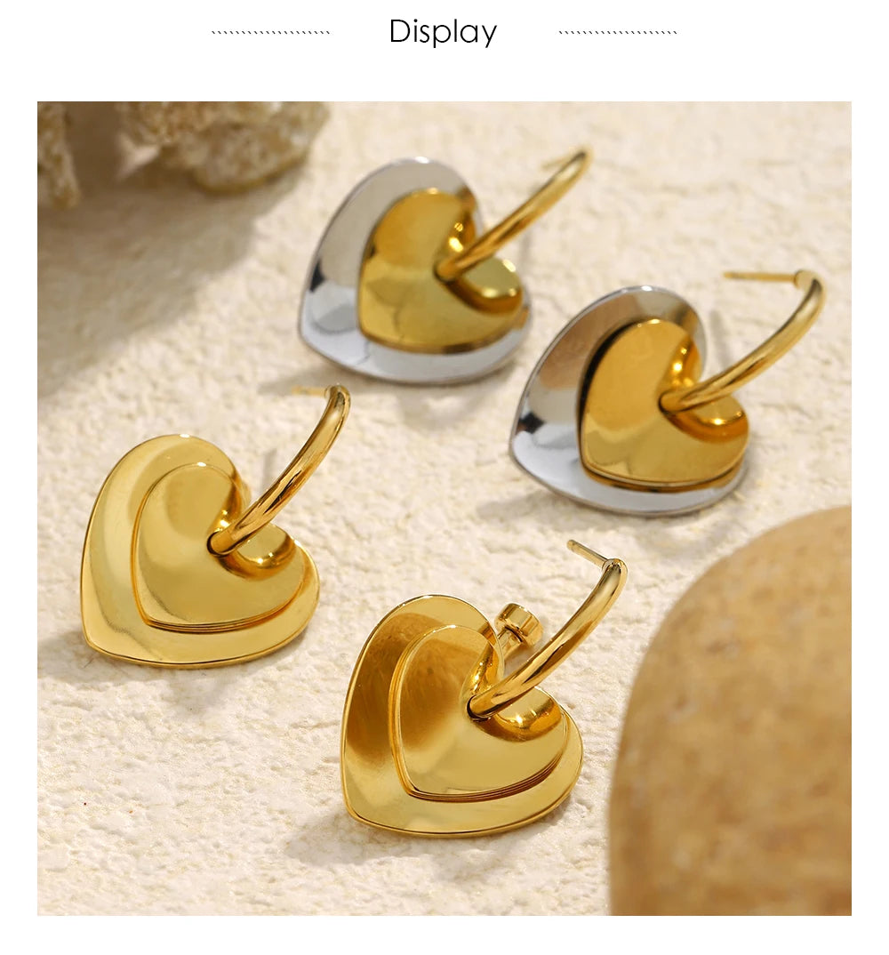 MamacitaSlay 316L Stainless Steel Heart Mixed Color Earrings 18K Gold Plated Waterproof Jewelry Women's Elegant Earrings Gifts