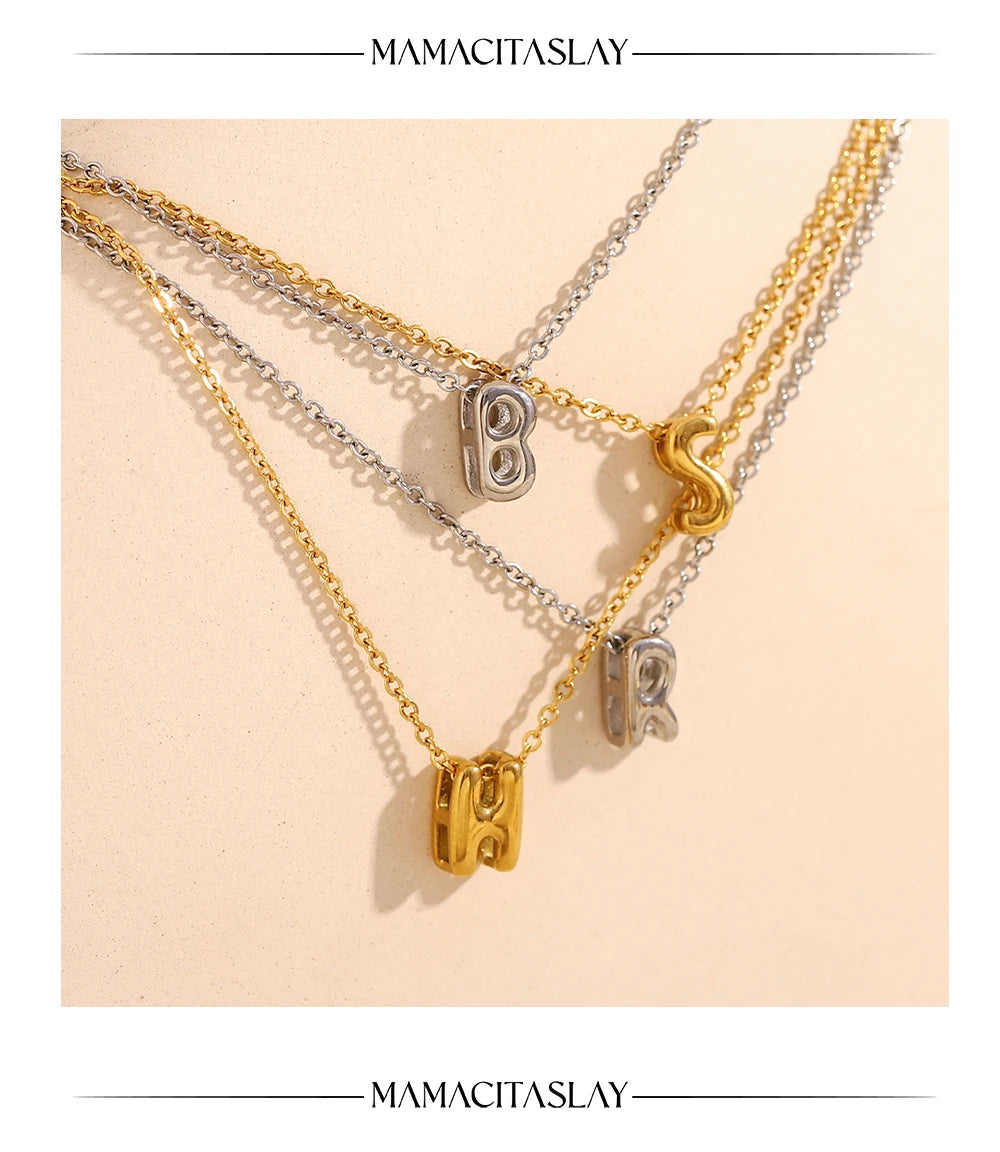 MamacitaSlay 316L Stainless Steel Letter Pendant Necklace Waterproof 18K Gold Plated Neck Jewelry Women's Minimalist Necklace