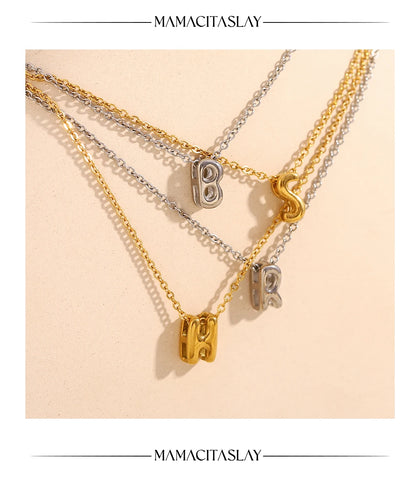 MamacitaSlay 316L Stainless Steel Letter Pendant Necklace Waterproof 18K Gold Plated Neck Jewelry Women's Minimalist Necklace