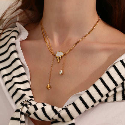 MamacitaSlay Exclusive 18K Gold Plated Stainless Steel Cloud Tassel Star Necklace Waterproof Jewelry Women's Collarbone Chain