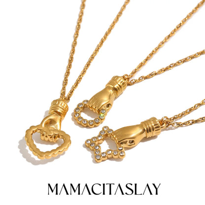 MamacitaSlay 316L Stainless Steel Hand Holding CZ Pendant Necklace 18K Gold Plated Waterproof Jewelry For Women Unique Gift