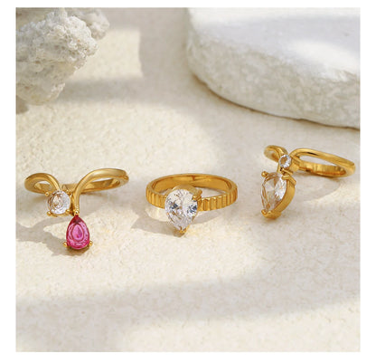 MamacitaSlay 316L Stainless Steel Zircon Water Droplet Crown Ring 18K Gold Plated Waterproof Jewelry Women's Elegant Ring Gift