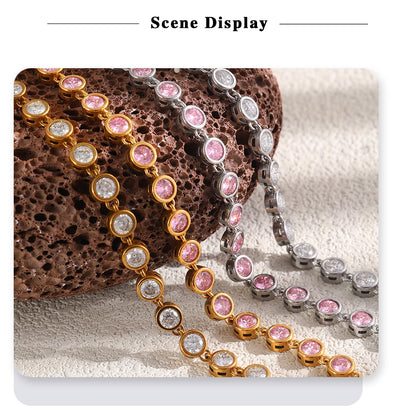 MamacitaSlay 316LStainlessSteel Round Zircon Tennis Bracelet 18K Gold Plated Waterproof Jewelry For Women Wedding Dating Jewelry