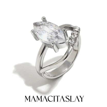 Mamacitaslay 316L Stainless Steel Pear Cut Zircon Geometric Ring 18K Gold Plated Waterproof Jewelry For Women Banquet Party Wear