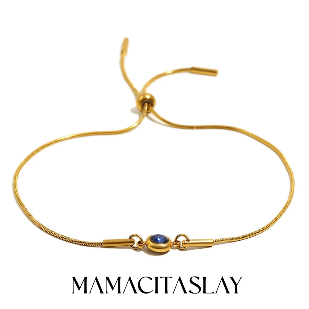 MamacitaSlay 316L Stainless Steel Zircon December Birthstone Adjustable Bracelet Waterproof Wrist Jewelry Women's Charm Bracelet
