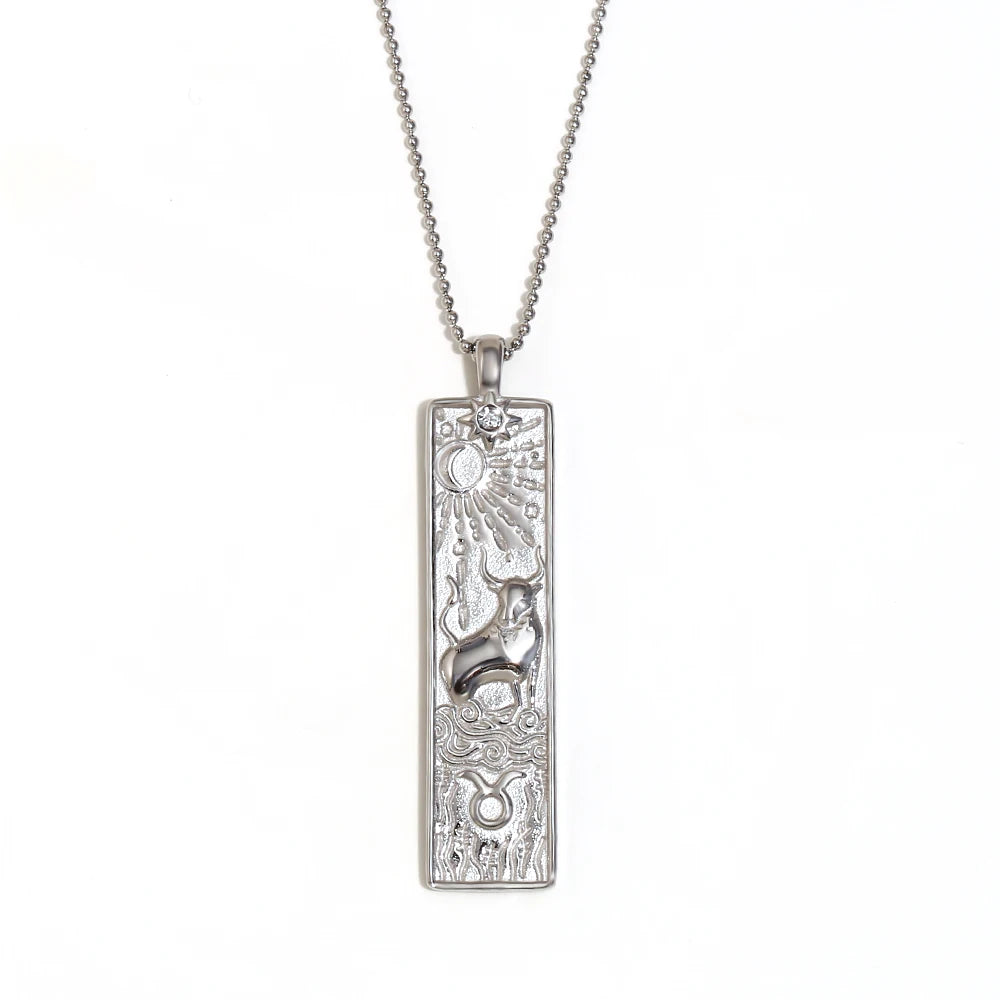MamacitaSlay 316L Stainless Steel Zodiac Sign Rectangle Pendant Necklace 18K Gold Plated Waterproof Jewelry For Women Daily Wear