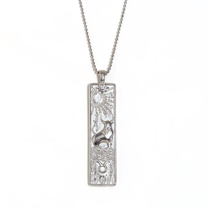 MamacitaSlay 316L Stainless Steel Zodiac Sign Rectangle Pendant Necklace 18K Gold Plated Waterproof Jewelry For Women Daily Wear