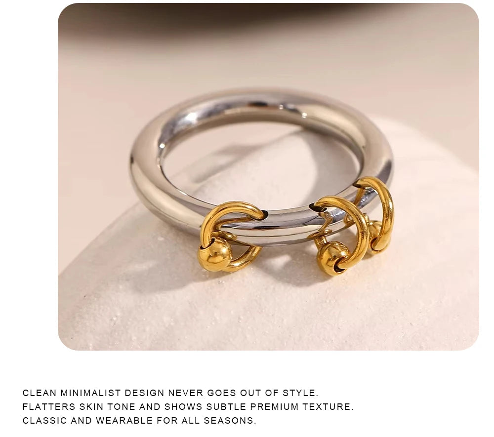 MamacitaSlay Unique Cool 316L Stainless Steel Double Color Ring Creative Waterproof Jewelry Women's Charm Statement Ring Gift