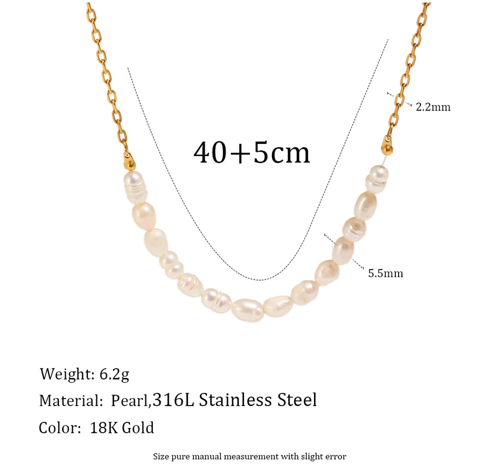 MamacitaSlay 316L Stainless Steel Zircon Baroque Pearl Earrings Necklace 18K Gold Plated Waterproof Jewelry Set For Women Gift