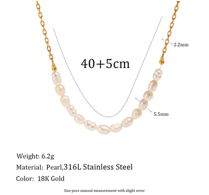 MamacitaSlay 316L Stainless Steel Zircon Baroque Pearl Earrings Necklace 18K Gold Plated Waterproof Jewelry Set For Women Gift