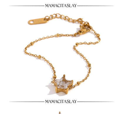 MamacitaSlay Elegant Sparking Star Thin Chain bracelets Tarnish Free Watewrproof stainless steel bracelet Trendy jewelry women