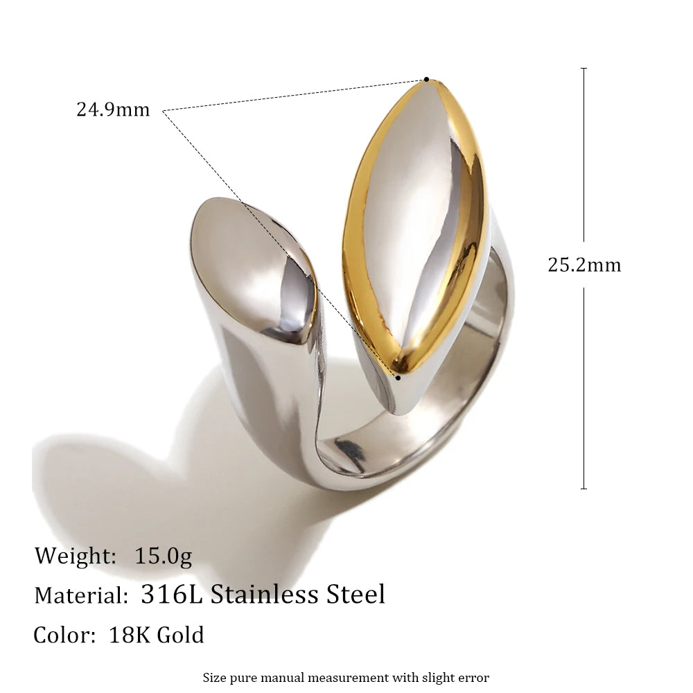 MamacitaSlay 316L Stainless Steel Two Tone Asymmetric Oval Opening Ring Party Waterproof Jewelry Women's Unique Cool Ring Gift