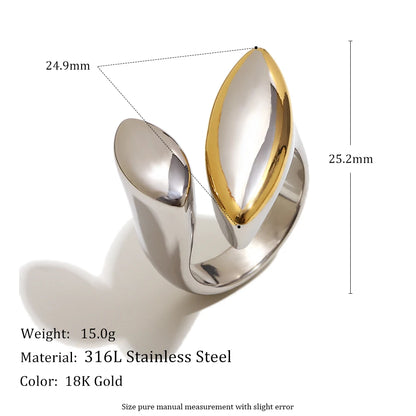 MamacitaSlay 316L Stainless Steel Two Tone Asymmetric Oval Opening Ring Party Waterproof Jewelry Women's Unique Cool Ring Gift