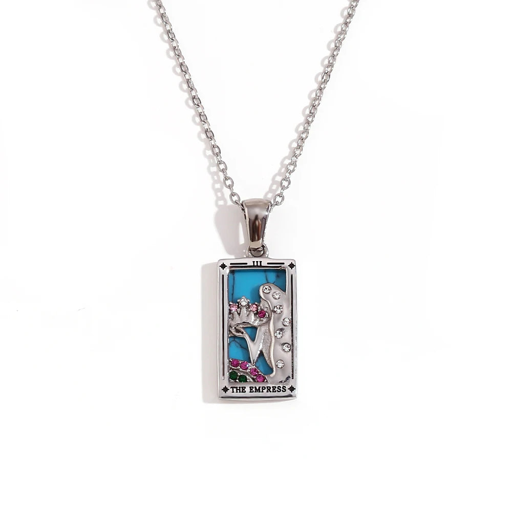 MamacitaSlay 316L Stainless Steel Zircon Tarot Necklace 18K Gold Plated Waterproof Jewelry Women's Creative Elegant Necklace