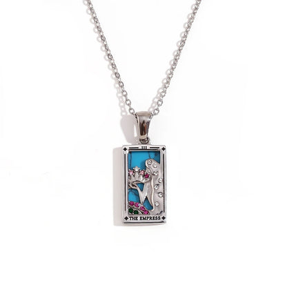 MamacitaSlay 316L Stainless Steel Zircon Tarot Necklace 18K Gold Plated Waterproof Jewelry Women's Creative Elegant Necklace