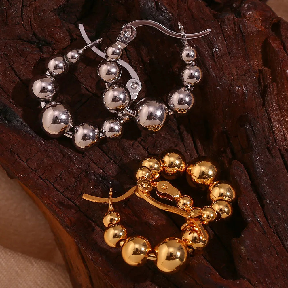 MamacitaSlay Unique Gradient Sized Beads Stainless Steel Earrings Party Waterproof Jewelry Women's Charm Statement Earrings Gift