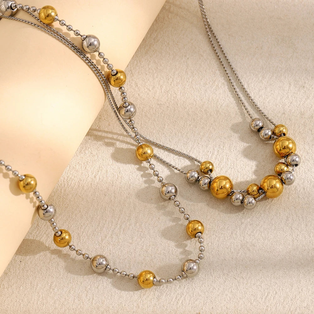 MamacitaSlay Stainless Steel Double Color Steel Ball Pendant Necklace Party Waterproof Jewelry Women's Charming Neck Jewelry