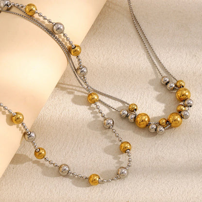 MamacitaSlay Stainless Steel Double Color Steel Ball Pendant Necklace Party Waterproof Jewelry Women's Charming Neck Jewelry