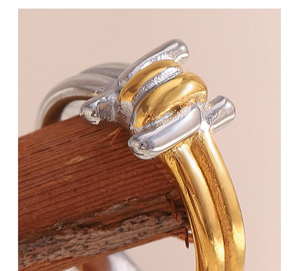 MamacitaSlay 316L Stainless Steel Mixed Color Knot Shaped Hollow Ring 2025 New Trend Waterproof Ring Women's Creative Cool Ring