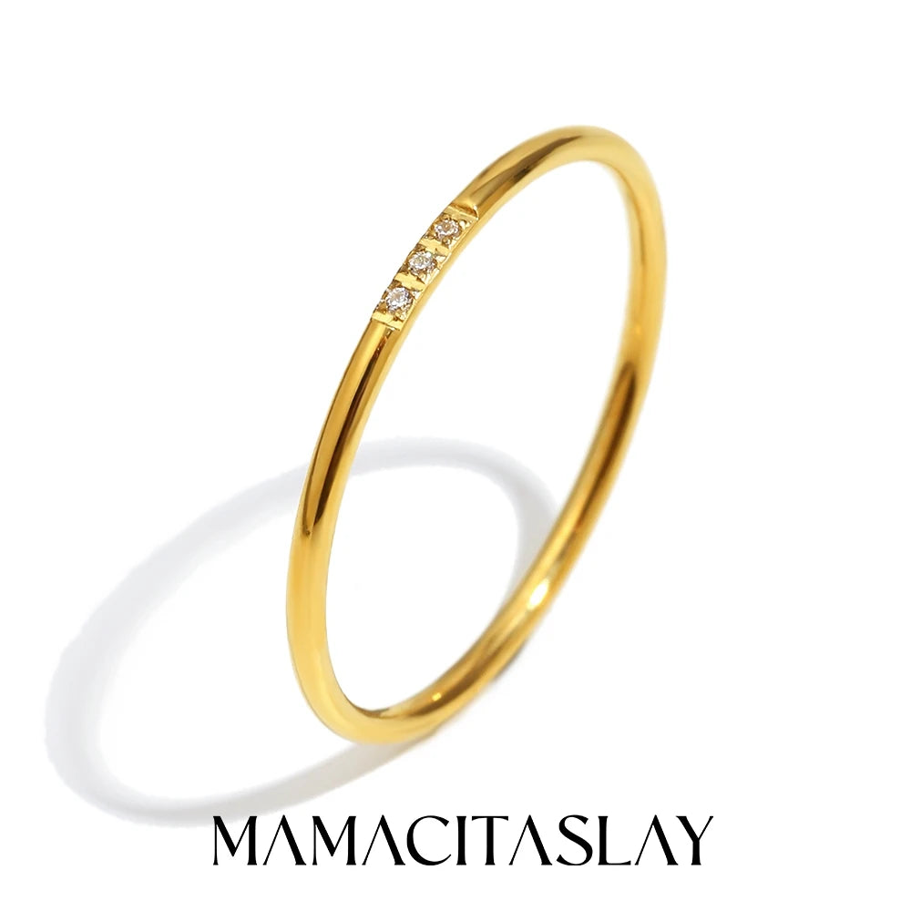 MamacitaSlay 316L Stainless Steel AAA Zircon Slim Stackable Ring Set 18K Gold Plated Minimalist Waterproof Jewelry For Women
