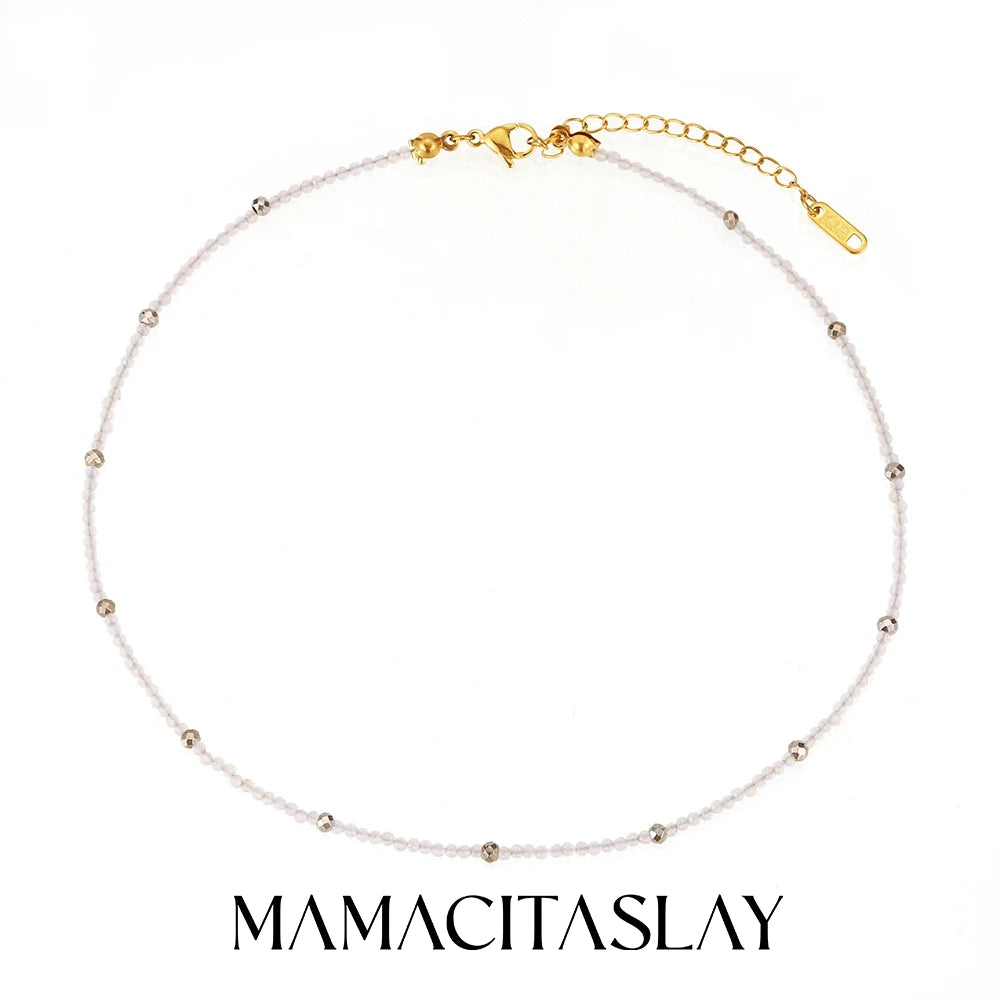 MamacitaSlay 316L Stainless Steel Natural Stone Necklace Elastic Rope Bracelet Handmade Waterproof Jewelry Women's Classic Gift