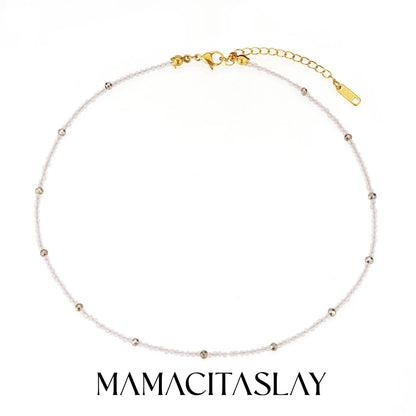 MamacitaSlay 316L Stainless Steel Natural Stone Necklace Elastic Rope Bracelet Handmade Waterproof Jewelry Women's Classic Gift